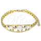 Oro Laminado Fancy Bracelet, Gold Filled Style Elephant and Flower Design, with White and Black Cubic Zirconia, Polished, Tricolor, 03.380.0096.07 (06 MM Thickness, 7 Inches Length)
