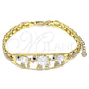 Oro Laminado Fancy Bracelet, Gold Filled Style Elephant and Flower Design, with White and Black Cubic Zirconia, Polished, Tricolor, 03.380.0096.07 (06 MM Thickness, 7 Inches Length)