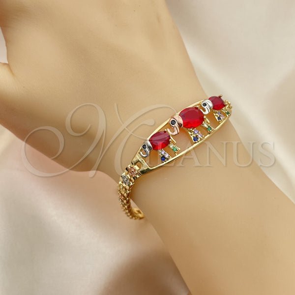 Gold Filled Bracelet — Fancy Bracelet Elephant and Flower Design with Garnet — alternate product view — SKU 141996 | Oro Laminado brazalete — elegante Bracelet Elephant and flor diseño with Garnet — SKU 141996