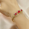 Oro Laminado Fancy Bracelet, Gold Filled Style Elephant and Flower Design, with Garnet and Black Cubic Zirconia, Polished, Tricolor, 03.380.0096.1.07 (06 MM Thickness, 7 Inches Length)