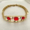 Oro Laminado Fancy Bracelet, Gold Filled Style Elephant and Flower Design, with Garnet and Black Cubic Zirconia, Polished, Tricolor, 03.380.0096.1.07 (06 MM Thickness, 7 Inches Length)