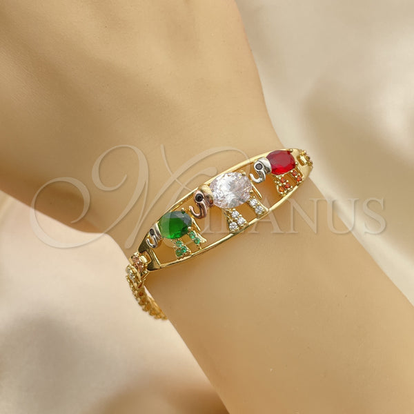Gold Filled Bracelet — Fancy Bracelet Elephant and Flower Design with Multicolor — alternate product view — SKU 141997 | Oro Laminado brazalete — elegante Bracelet Elephant and flor diseño with Multicolor — SKU 141997