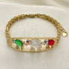 Oro Laminado Fancy Bracelet, Gold Filled Style Elephant and Flower Design, with Multicolor Cubic Zirconia, Polished, Tricolor, 03.380.0096.2.07 (06 MM Thickness, 7 Inches Length)