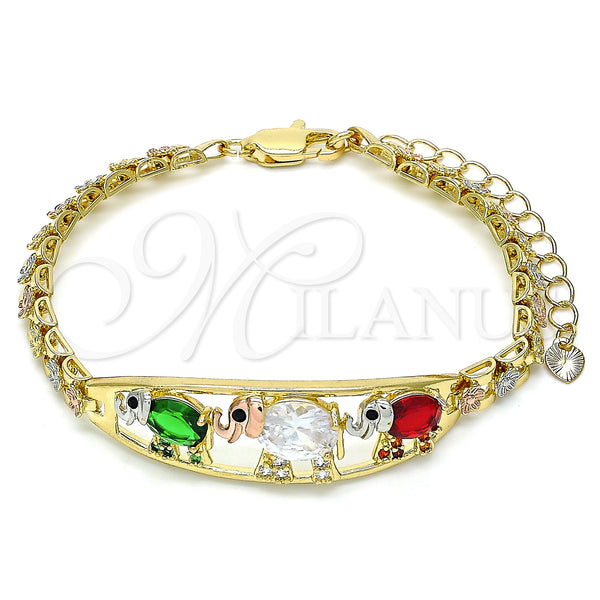 Gold Filled Bracelet — Fancy Bracelet Elephant and Flower Design with Multicolor — main product view — SKU 141997 | Oro Laminado brazalete — elegante Bracelet Elephant and flor diseño with Multicolor — SKU 141997