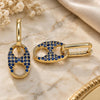 Oro Laminado Huggie Hoop, Gold Filled Style Puff Mariner Design, with Sapphire Blue Cubic Zirconia, Polished, Golden Finish, 02.210.0487.1.12