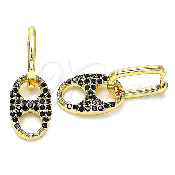 Gold Filled Hoop Earrings — Huggie Hoop Puff Mariner Design with Black Cubic — main product view — SKU 142001 | Oro Laminado aretes de aro — Huggie Hoop Puff Mariner diseño with negro Cubic — SKU 142001