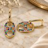 Oro Laminado Huggie Hoop, Gold Filled Style Puff Mariner Design, with Multicolor Cubic Zirconia, Polished, Golden Finish, 02.210.0487.4.12