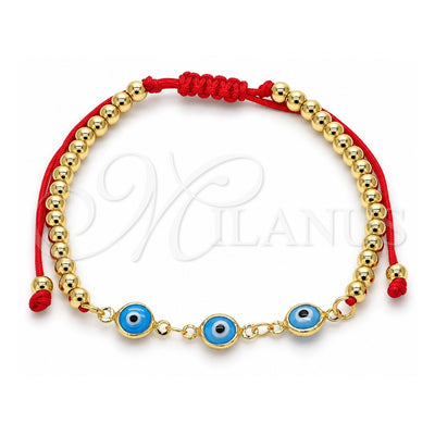 Oro Laminado Adjustable Bolo Bracelet, Gold Filled Style Evil Eye and Ball Design, Turquoise Resin Finish, Golden Finish, 03.63.2213.2.11 (04 MM Thickness, 11 Inches Length)