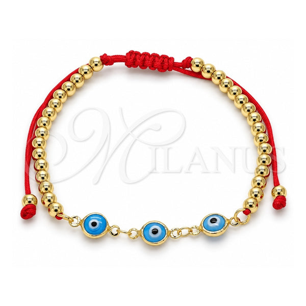 Oro Laminado Adjustable Bolo Bracelet, Gold Filled Style Evil Eye and Ball Design, Turquoise Resin Finish, Golden Finish, 03.63.2213.2.11 (04 MM Thickness, 11 Inches Length)