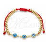Oro Laminado Adjustable Bolo Bracelet, Gold Filled Style Evil Eye and Ball Design, Turquoise Resin Finish, Golden Finish, 03.63.2213.2.11 (04 MM Thickness, 11 Inches Length)