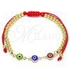Oro Laminado Adjustable Bolo Bracelet, Gold Filled Style Evil Eye and Ball Design, Multicolor Resin Finish, Golden Finish, 03.63.2213.3.11 (04 MM Thickness, 11 Inches Length)