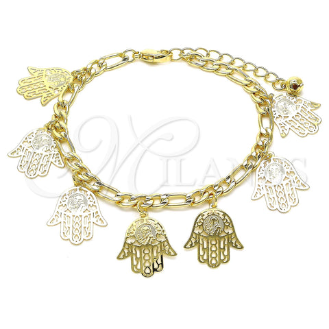 Oro Laminado Charm Bracelet, Gold Filled Style Hand of God Design, Polished, Golden Finish, 03.331.0137.08 (05 MM Thickness, 8 Inches Length)