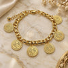 Oro Laminado Charm Bracelet, Gold Filled Style Angel and Centenario Coin Design, Polished, Golden Finish, 03.331.0138.08 (07 MM Thickness, 8 Inches Length)