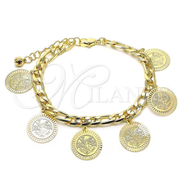 Gold Filled Bracelet — Charm Bracelet Angel and Centenario Coin Design Polished — main product view — SKU 142016 | Oro Laminado brazalete — Charm Bracelet Angel and Centenario Coin diseño pulido — SKU 142016