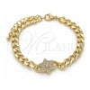 Oro Laminado Fancy Bracelet, Gold Filled Style Judaica and Star of David Design, with White Micro Pave, Polished, Golden Finish, 03.341.0131.07 (06 MM Thickness, 7 Inches Length)