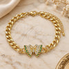 Oro Laminado Fancy Bracelet, Gold Filled Style Butterfly Design, with White Crystal and Green Micro Pave, Polished, Golden Finish, 03.341.0133.07 (06 MM Thickness, 7 Inches Length)