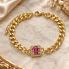 Oro Laminado Fancy Bracelet, Gold Filled Style with Ruby Cubic Zirconia and White Micro Pave, Polished, Golden Finish, 03.341.0134.2.07 (06 MM Thickness, 7 Inches Length)