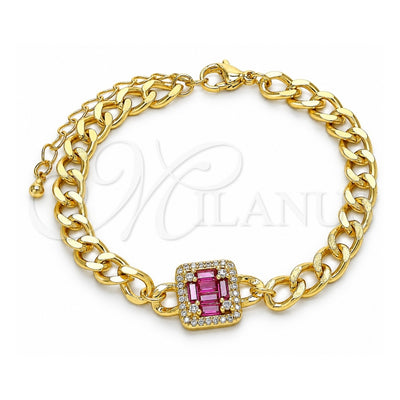 Oro Laminado Fancy Bracelet, Gold Filled Style with Ruby Cubic Zirconia and White Micro Pave, Polished, Golden Finish, 03.341.0134.2.07 (06 MM Thickness, 7 Inches Length)