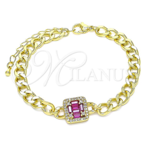 Gold Filled Bracelet — Fancy Bracelet with Ruby Cubic Zirconia and White — main product view — SKU 142049 | Oro Laminado brazalete — elegante Bracelet with Ruby Cubic Zirconia and blanco — SKU 142049
