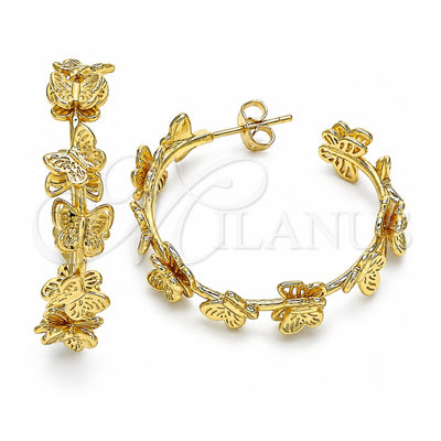 Oro Laminado Stud Earring, Gold Filled Style Butterfly Design, Polished, Golden Finish, 02.341.0098