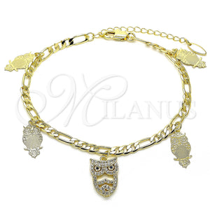 Gold Filled Anklet — Charm Anklet Owl Design with White and Sapphire — main product view — SKU 142072 | Oro Laminado tobillera — Charm Anklet Owl diseño with blanco and Sapphire — SKU 142072