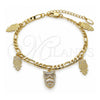 Oro Laminado Charm Anklet , Gold Filled Style Owl Design, with White and Sapphire Blue Micro Pave, Polished, Golden Finish, 03.383.0009.10 (04 MM Thickness, 10 Inches Length)