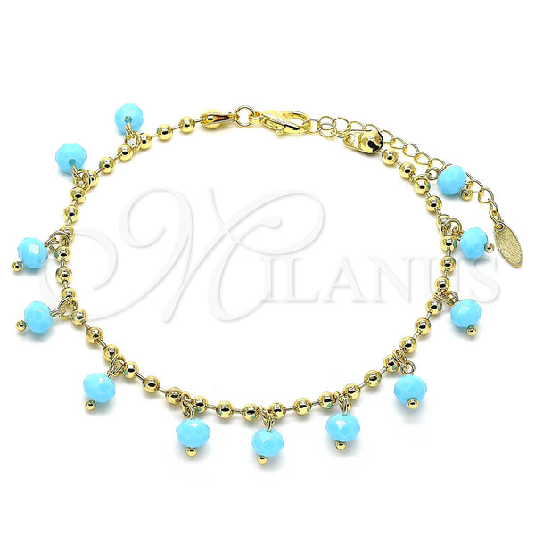Oro Laminado Charm Anklet , Gold Filled Style with Turquoise Crystal, Polished, Golden Finish, 03.383.0011.10 (03 MM Thickness, 10 Inches Length)