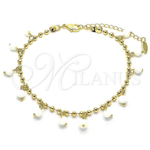 Oro Laminado Charm Anklet , Gold Filled Style with White Crystal, Polished, Golden Finish, 03.383.0011.2.10 (03 MM Thickness, 10 Inches Length)