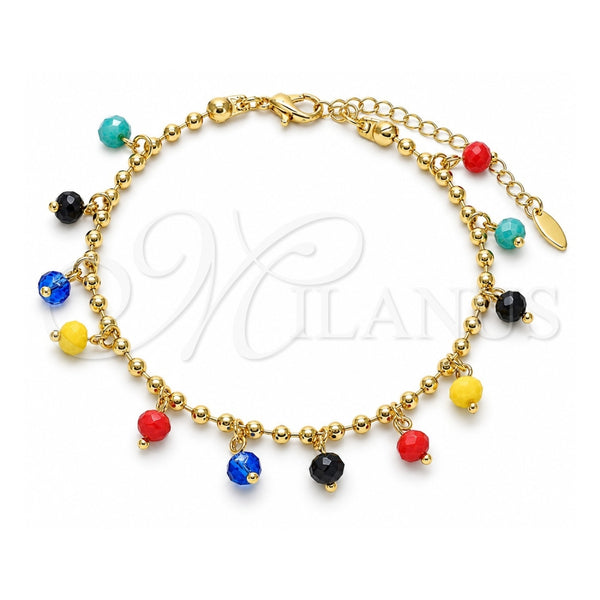 Oro Laminado Charm Anklet , Gold Filled Style with Multicolor Crystal, Polished, Golden Finish, 03.383.0011.3.10 (03 MM Thickness, 10 Inches Length)