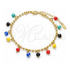 Oro Laminado Charm Anklet , Gold Filled Style with Multicolor Crystal, Polished, Golden Finish, 03.383.0011.3.10 (03 MM Thickness, 10 Inches Length)