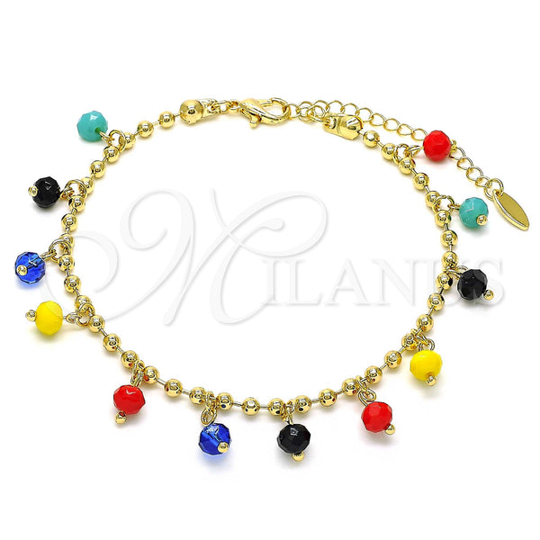 Gold Filled Anklet — Charm Anklet with Multicolor Crystal Polished 03. 03 — main product view — SKU 142077 | Oro Laminado tobillera — Charm Anklet with Multicolor cristal pulido 03. 03 — SKU 142077