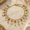 Oro Laminado Charm Anklet , Gold Filled Style Evil Eye and Teardrop Design, with Multicolor Crystal, Polished, Golden Finish, 03.383.0018.10 (03 MM Thickness, 10 Inches Length)