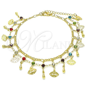 Gold Filled Anklet — Charm Anklet Evil Eye and Teardrop Design with — main product view — SKU 142084 | Oro Laminado tobillera — Charm Anklet Evil Eye and Teardrop diseño with — SKU 142084