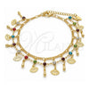 Oro Laminado Charm Anklet , Gold Filled Style Evil Eye and Teardrop Design, with Multicolor Crystal, Polished, Golden Finish, 03.383.0018.10 (03 MM Thickness, 10 Inches Length)