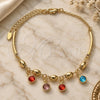 Oro Laminado Charm Anklet , Gold Filled Style with Multicolor Crystal, Polished, Golden Finish, 03.383.0019.10 (02 MM Thickness, 10 Inches Length)