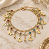 Oro Laminado Charm Anklet , Gold Filled Style Butterfly and Teardrop Design, with Multicolor Crystal, Polished, Golden Finish, 03.383.0020.10 (03 MM Thickness, 10 Inches Length)