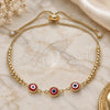 Oro Laminado Adjustable Bolo Bracelet, Gold Filled Style Evil Eye and Ball Design, with White Cubic Zirconia, Red Resin Finish, Golden Finish, 03.63.2216.11 (01 MM Thickness, 11 Inches Length)