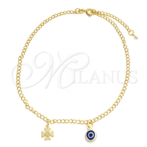 Gold Filled Anklet — Charm Anklet Evil Eye and Four-leaf Clover Design — main product view — SKU 142094 | Oro Laminado tobillera — Charm Anklet Evil Eye and Four-leaf Clover diseño — SKU 142094