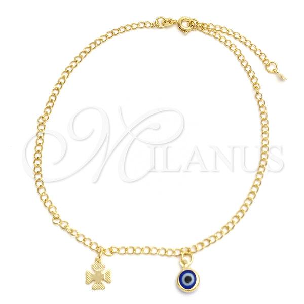 Gold Filled Anklet — Charm Anklet Evil Eye and Four-leaf Clover Design — main product view — SKU 142094 | Oro Laminado tobillera — Charm Anklet Evil Eye and Four-leaf Clover diseño — SKU 142094
