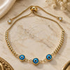 Oro Laminado Adjustable Bolo Bracelet, Gold Filled Style Evil Eye and Ball Design, with White Cubic Zirconia, Turquoise Resin Finish, Golden Finish, 03.63.2216.2.11 (01 MM Thickness, 11 Inches Length)