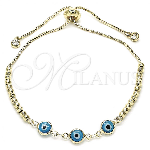 Gold Filled Bracelet — Adjustable Bolo Bracelet Evil Eye and Ball Design — main product view — SKU 142099 | Oro Laminado brazalete — Adjustable Bolo Bracelet Evil Eye and Ball diseño — SKU 142099
