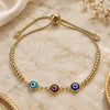 Oro Laminado Adjustable Bolo Bracelet, Gold Filled Style Evil Eye and Ball Design, with White Cubic Zirconia, Multicolor Resin Finish, Golden Finish, 03.63.2216.3.11 (01 MM Thickness, 11 Inches Length)