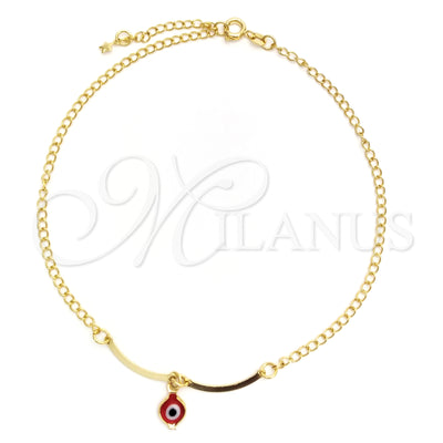 Oro Laminado tobillera — Charm Anklet Evil Eye and Curb diseño pulido por Mayoreo, vista principal del producto
