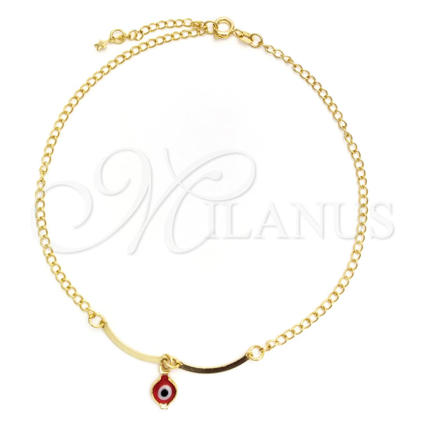 Gold Filled Anklet — Charm Anklet Evil Eye and Curb Design Polished — main product view — SKU 142110 | Oro Laminado tobillera — Charm Anklet Evil Eye and Curb diseño pulido — SKU 142110