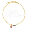 Oro Laminado Charm Anklet , Gold Filled Style Evil Eye and Curb Design, Polished, Golden Finish, 03.02.0069.10 (02 MM Thickness, 10 Inches Length)