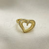 Oro Laminado Multi Stone Ring, Gold Filled Style Heart Design, with White Micro Pave, Polished, Golden Finish, 01.341.0040