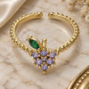 Oro Laminado Multi Stone Ring, Gold Filled Style Strawberry Design, with Violet and Green Cubic Zirconia, Polished, Golden Finish, 01.341.0042 (One size fits all)
