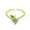 Oro Laminado Multi Stone Ring, Gold Filled Style Strawberry Design, with Violet and Green Cubic Zirconia, Polished, Golden Finish, 01.341.0042 (One size fits all)