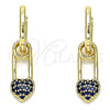 Oro Laminado Huggie Hoop, Gold Filled Style Paperclip and Heart Design, with Sapphire Blue Cubic Zirconia, Polished, Golden Finish, 02.210.0488.2.12