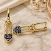 Oro Laminado Huggie Hoop, Gold Filled Style Paperclip and Heart Design, with Sapphire Blue Cubic Zirconia, Polished, Golden Finish, 02.210.0488.2.12